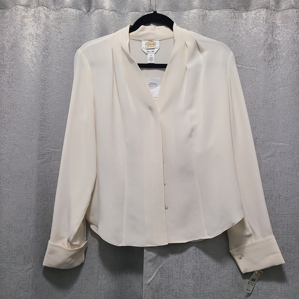 Vtg Talbots Pure Silk Off White Women's Blouse 10P NWT - Picture 1 of 10